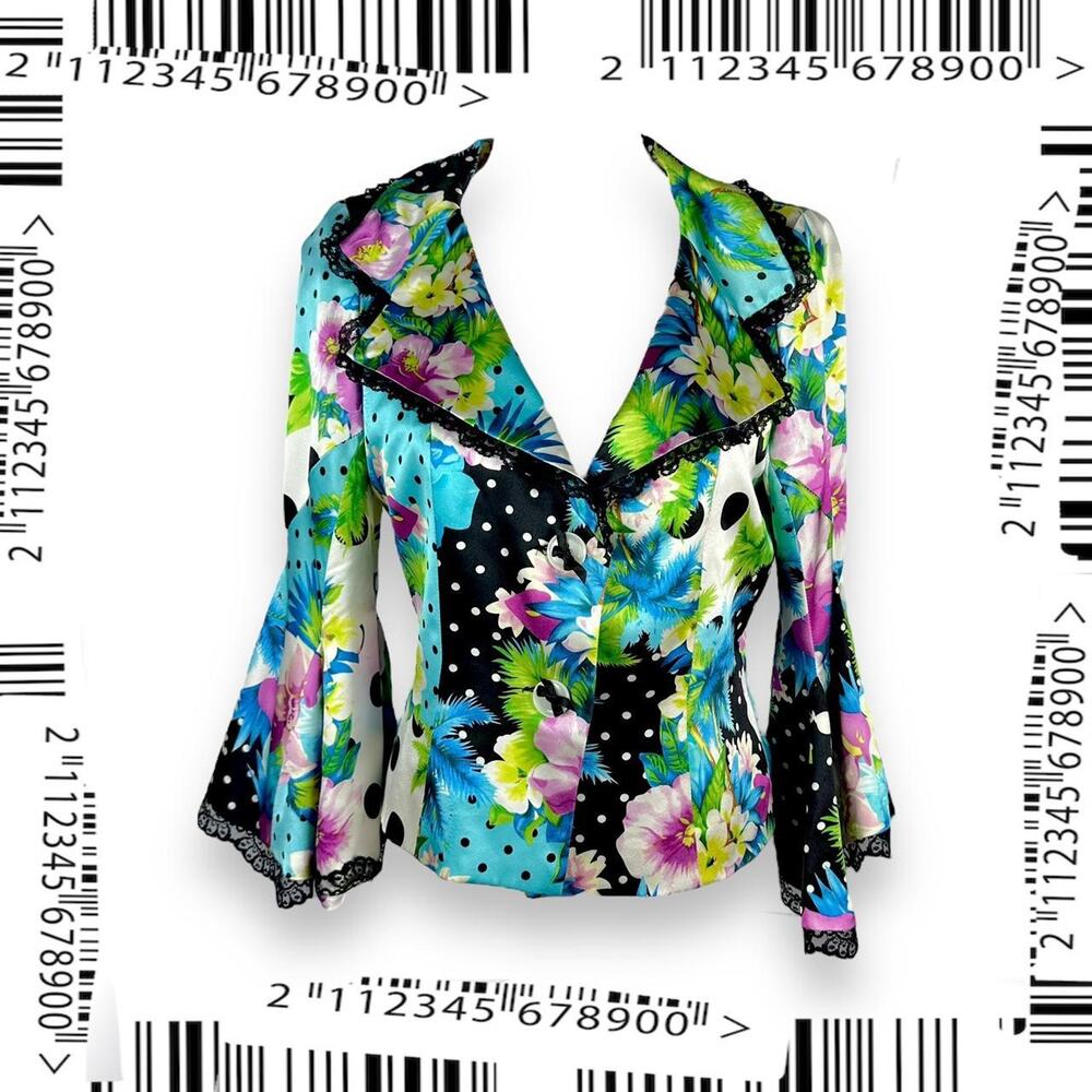 Alberto Makali Mixed prink polkadot floral Silk Lace Bows Blazer